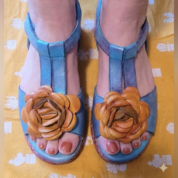 Spring Step Shoes - Spring Step L'Artiste Blue and Brown Sandals Size 38=7.5 (68)